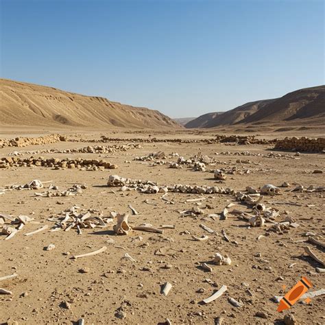 Ancient Middle Eastern desert valley with bones on Craiyon