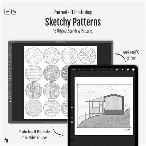 Procreate & Photoshop Sketchy Patterns Brushset | Toffu Co