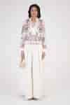 Buy White Organza Embroidery Crew Neck Artisan Bomber Jacket For Women ...