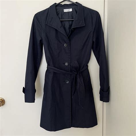 Navy trench coat from French brand Ofuon, bought in... | Depop