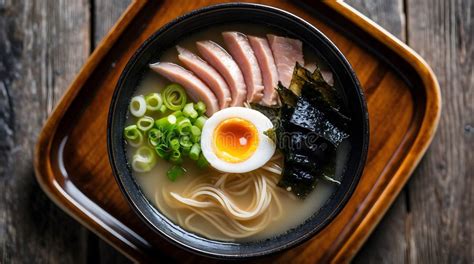 Traditional Japanese Ramen with Egg and Pork in Ceramic Bowl Stock ...