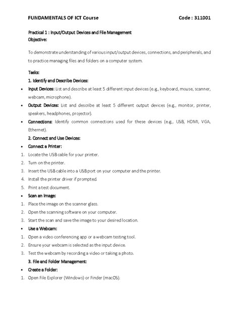 ICT Practical Document - Input/Output Devices & File Management Tasks ...