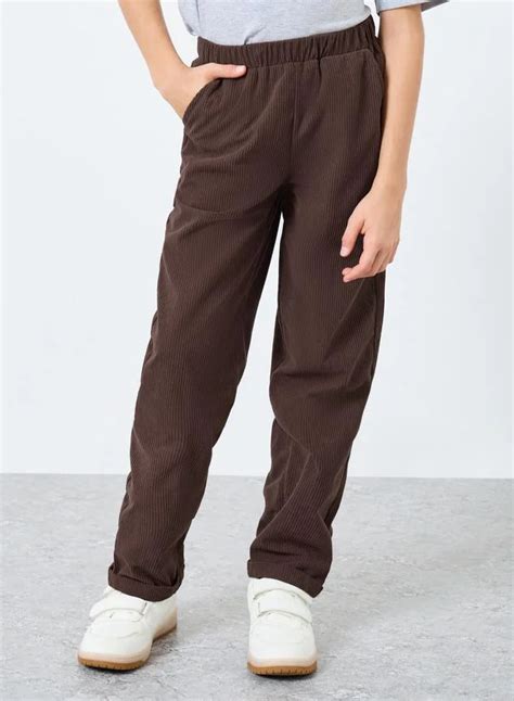Styli Brown Teens Brown Corduroy Straight Leg Pants for Men | Best ...