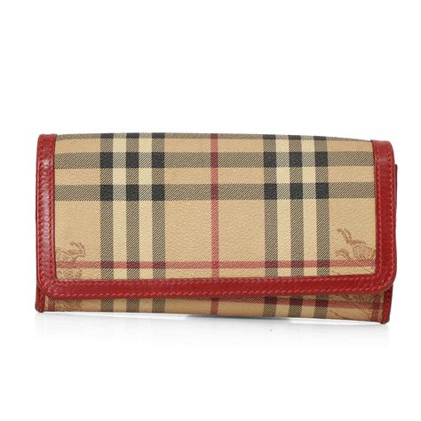 Shop Pre-Loved Burberry Haymarket Check Pattern Beige & Red Leather ...