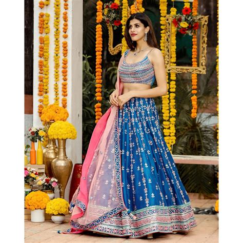 Mesmerizing Blue Lehenga Choli with Multicolor Thread