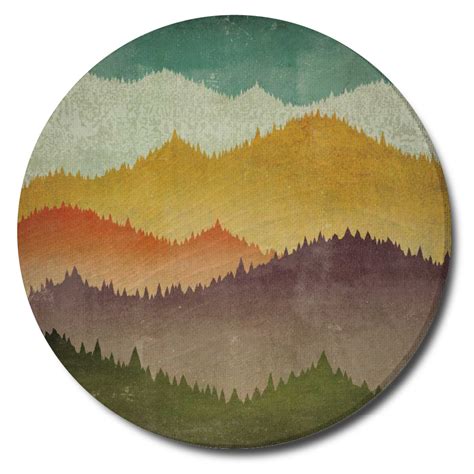 Round Canvas Wall Art Painting Titled: Mountain View, Sizes Available