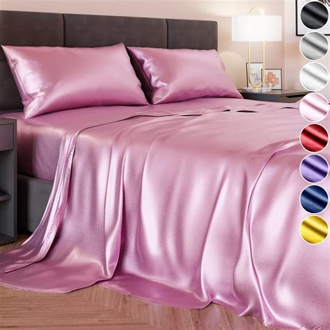 Satin Sheets Queen Size (4 Pieces, 8 Colors), Silky Satin Sheet Set ...