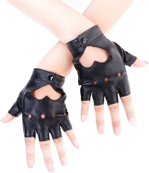 JISEN Women Heart Cutout Punk Half Finger PU Leather India | Ubuy