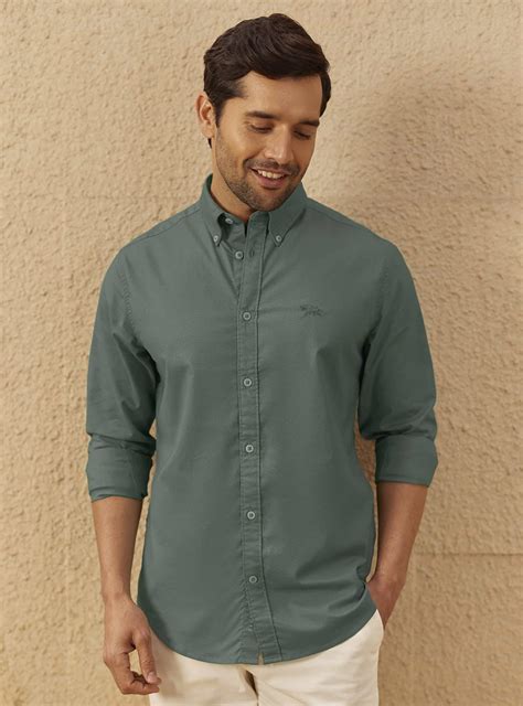 Buy Ranthambore Green Mist Shirt | Casual Green Solid Shirt for Men ...