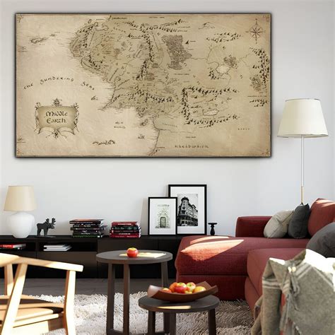 Buy Lord of the Rings Movie Map, Antique Map Art Canvas, World Map Art ...
