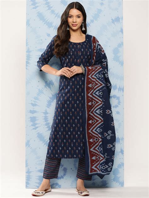 Blue Ethnic Printed Straight Kurta With Trouser – Trendphoria