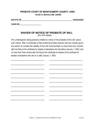 Bill Of Sale Form Waiver Of Notice Of Probate Of Will | pdfFiller