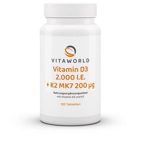 Vitaworld Vitamin D3 2000 I.E. + K2 MK7 | 120 Tabletten