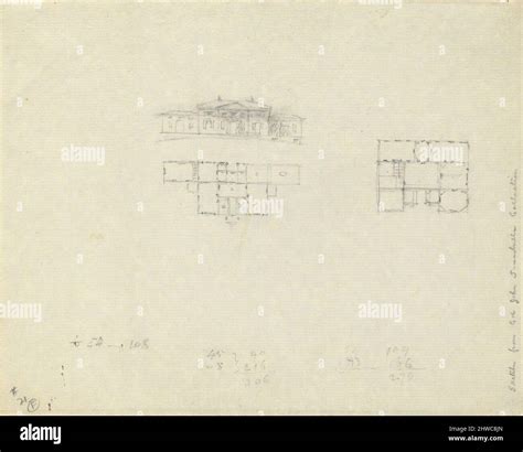 Elevation and floor plan for large house. Artist: John Trumbull ...