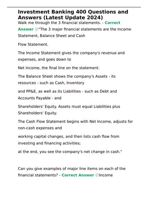 Investment Banking 400 Questions and Answers (Latest Update 2024 ...