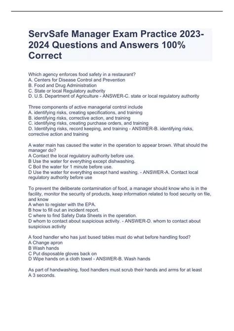 ServSafe Manager Exam Practice Questions and Answers 100% Correct ...
