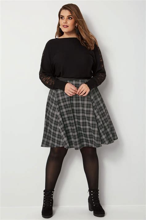 Black Check Skater Skirt, Plus size 16 to 36 | Plus size outfits ...