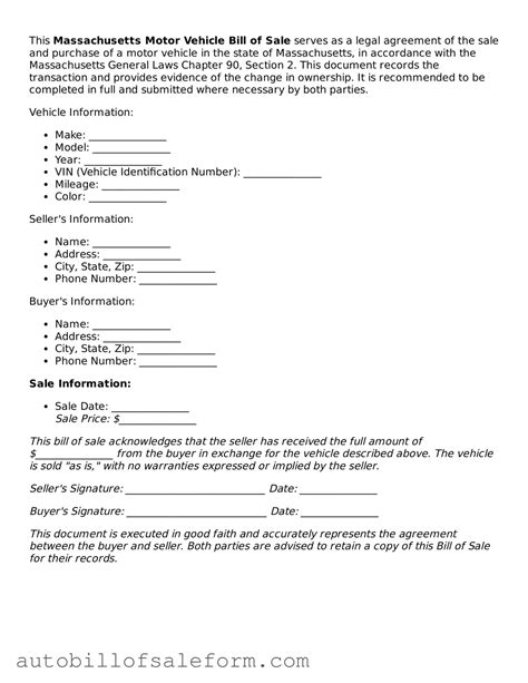 Download Massachusetts Motor Vehicle Bill of Sale Template ⋆ Auto Bill ...