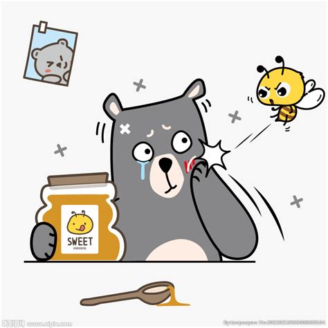 偷吃蜂蜜的灰熊遭报应设计图__卡通设计_广告设计_设计图库_昵图网nipic.com