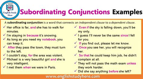 Image result for Subordinating Conjunctions Examples Sentences