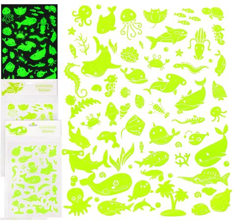 FunBlast Aquatic Animal Theme Stickers Set – Set of 2 Pcs Glow in The ...