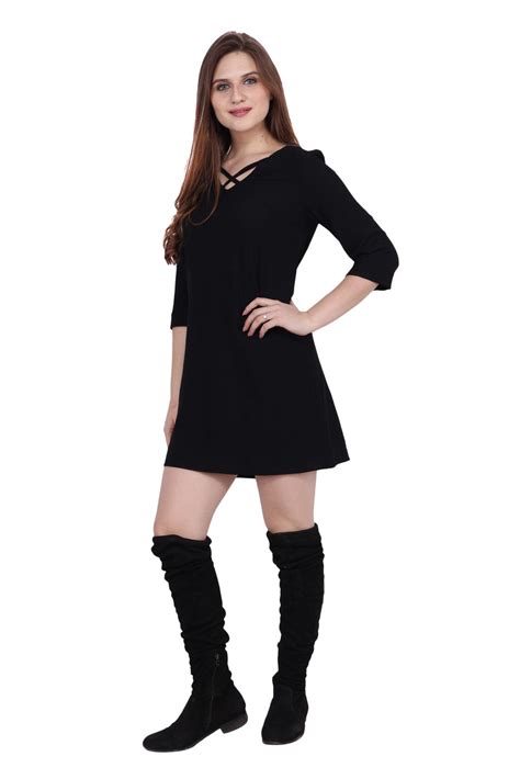 Stylish Criss Cross Midi Dress with Three-Quarter Sleeves and ...