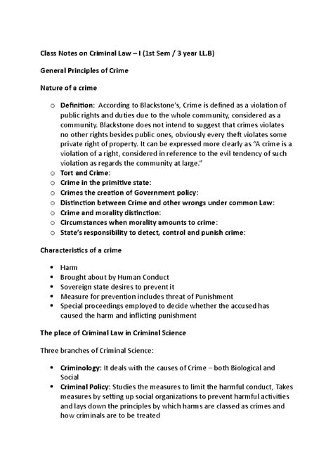 LLB Notes- Criminal Law -I - Class Notes on Criminal Law – I (1st Sem ...