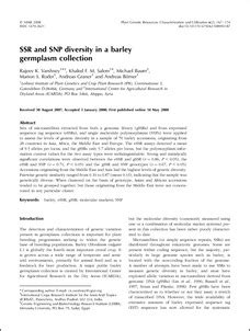 SSR and SNP diversity in a barley germplasm collection - OAR@ICRISAT