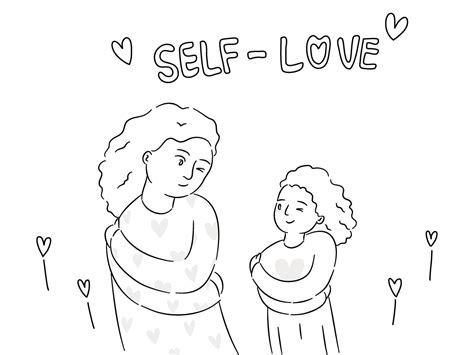 Mother and child smiling and embraced themself, self-Love concept in ...
