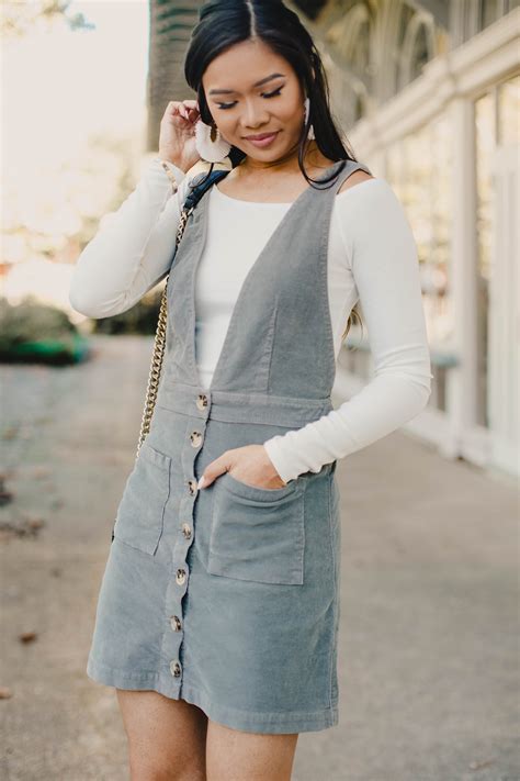 How to Wear a Corduroy Overall Dress for Fall - Color & Chic