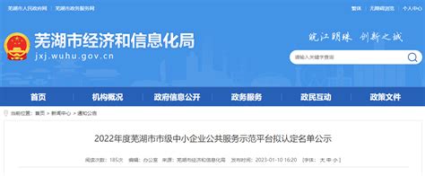 2022年度芜湖市市级中小企业公共服务示范平台拟认定名单公示 - 安徽产业网