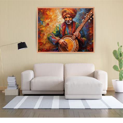 Indian Musician Wall Art for Living Room | Folk Art Canvas Painting ...