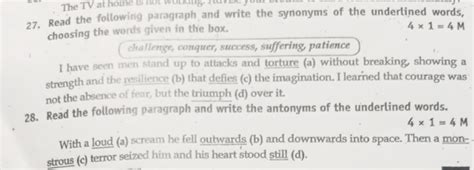 27. Read the following paragraph and write the synonyms of the underlined..
