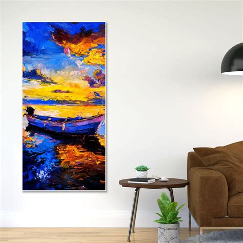 Boat & Sunset Floating Canvas Wall Painting – Homcraft
