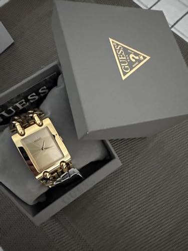 GUESS Rectangle 28mm Champagne Dial Analog Women Watch - W1117L2 ...