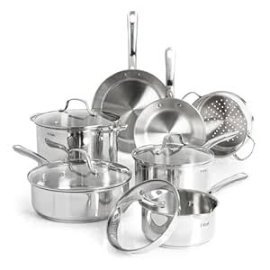 T-fal Stainless Steel Pots and Pans Set 11 Piece, Induction, Oven ...