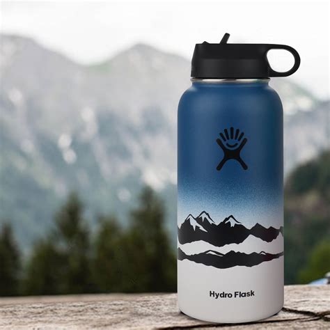 CCYMI Hydro Flask 32oz Wide Mouth Water Bottle with Straw Lid, Mountain Design & Reviews ...