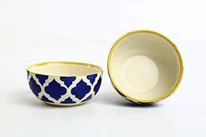 Buy Caffeine Ceramic Blue Handmade Umrao Print Katori Bowl- Set of 2 ...
