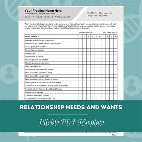 Relationship Needs and Wants Worksheet | Editable / Fillable PDF ...