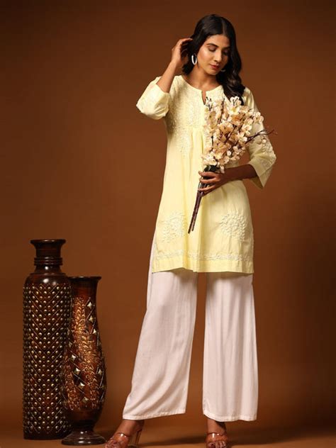 Embroidered short kurtas - House Of Kari (Chikankari Clothing)