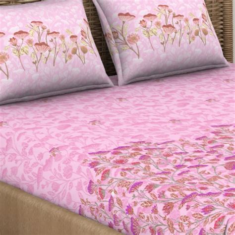 Buy SPACES Bonica Pink Printed Cotton Queen Fitted Bedsheet - 152x198cm ...