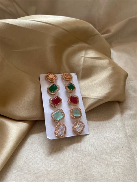 Rectangle stone studs – House of Jhumkas