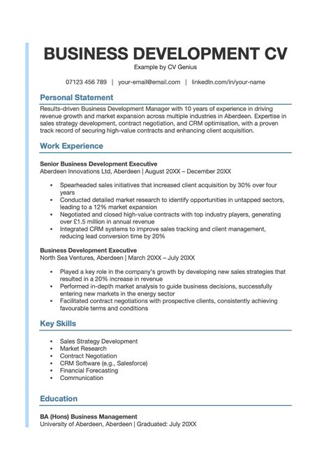 Image result for Business Development Manager CV Example