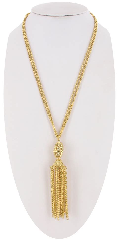 Ky & Co - Gold Tone Tassel Long Chain Necklace Filigree Detail 20 ...