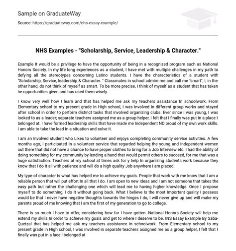 ⇉NHS Examples - "Scholarship, Service, Leadership & Character." Essay ...