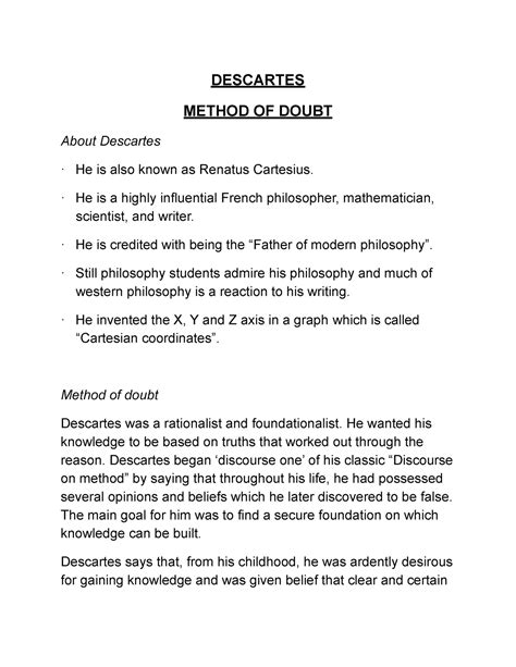 Descartes- method of doubt and mind-body dualism - DESCARTES METHOD OF ...