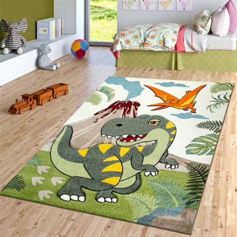 Paco Home Kids Rug Jurresic World T-Rex Dinosaur Jungle in Green, Size ...