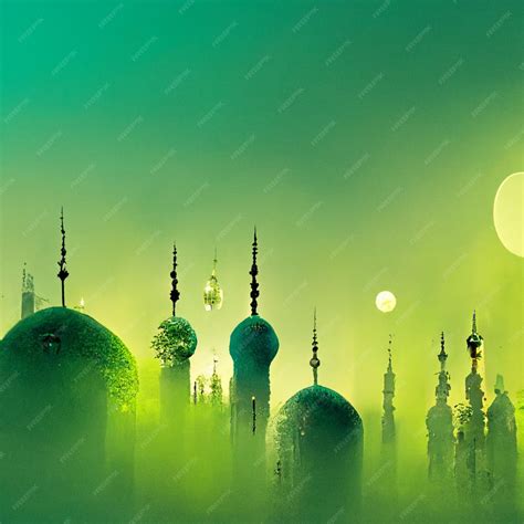 Premium Photo | Digital artwork green colour islamic background