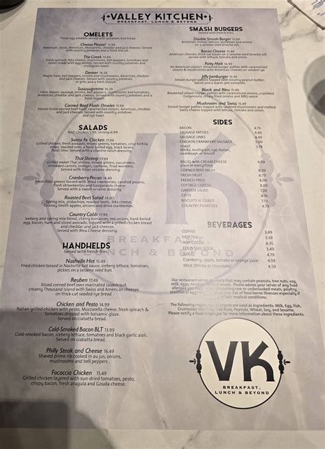Menu at Valley Kitchen Boardman restaurant, Boardman