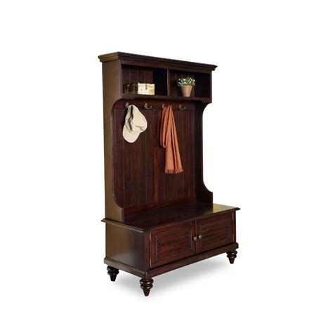 Hall Trees: Wooden Showcase Hall Tree with Storage Bench - Espresso ...